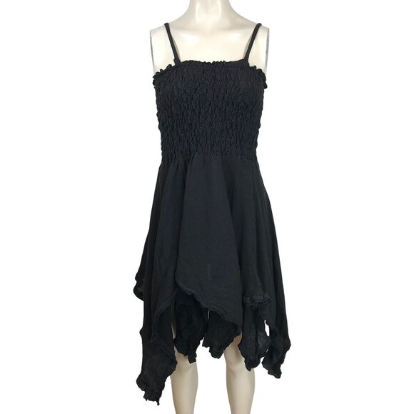 SAKKAS -WOMEN'S FREE SIZE - BLACK GOTH BOHO 100% COTTON HANDKERCHIEF DRESS - Picture 1 of 7